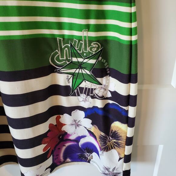 Desigual Chula Life Floral Striped Print Dress Womens XL Green Black - Picture 4 of 6